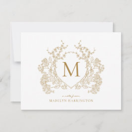 クラシックヴィンテージ金ゴールドフローラクレストモノグラム ノートカード