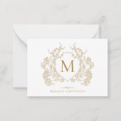 クラシックヴィンテージ金ゴールドフローラクレストモノグラム ノートカード (正面)
