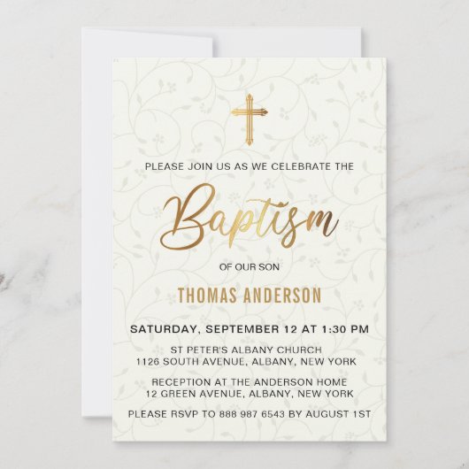 クラシックヴィンテージ金ゴールド洗礼 招待状 (正面)