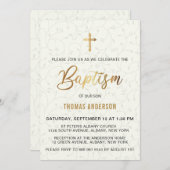 クラシックヴィンテージ金ゴールド洗礼 招待状 (正面/裏面)