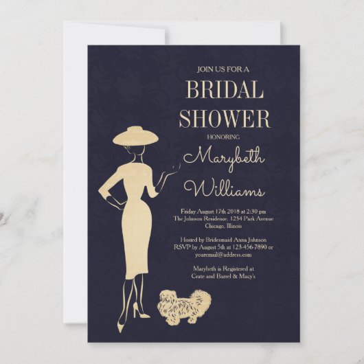 クラシックヴィンテージ50のファッションブライダルシャワーカード 招待状 (正面)