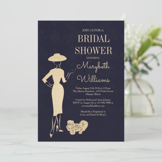 クラシックヴィンテージ50のファッションブライダルシャワーカード 招待状 (スタンド正面)