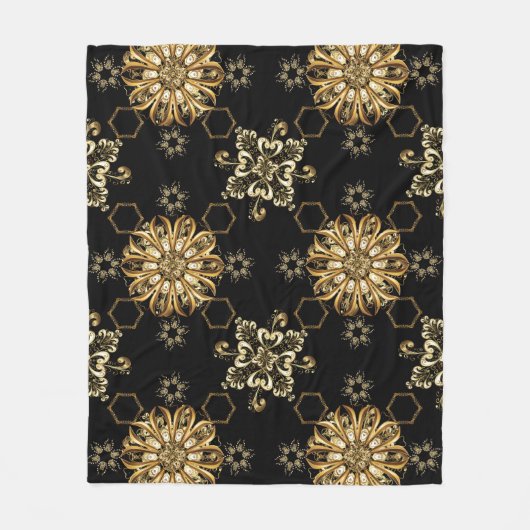 クラシックヴィンテージ:ゴールデンオリエンタルシームレス。 フリースブランケット (正面)