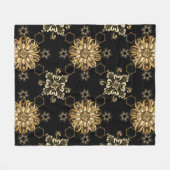 クラシックヴィンテージ:ゴールデンオリエンタルシームレス。 フリースブランケット (正面(横))