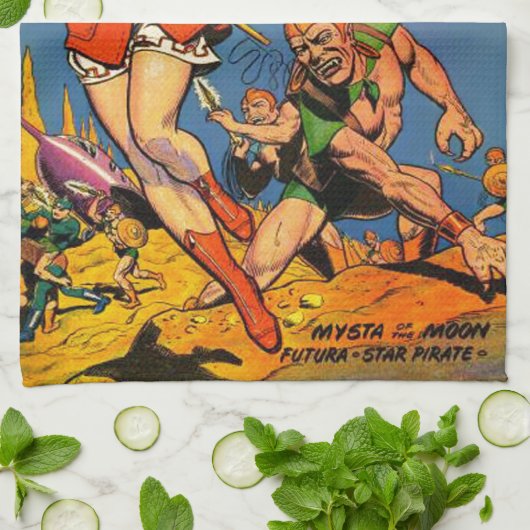 クラシックヴィンテージSCI FI漫画イラストレーション キッチンタオル (折り畳み)