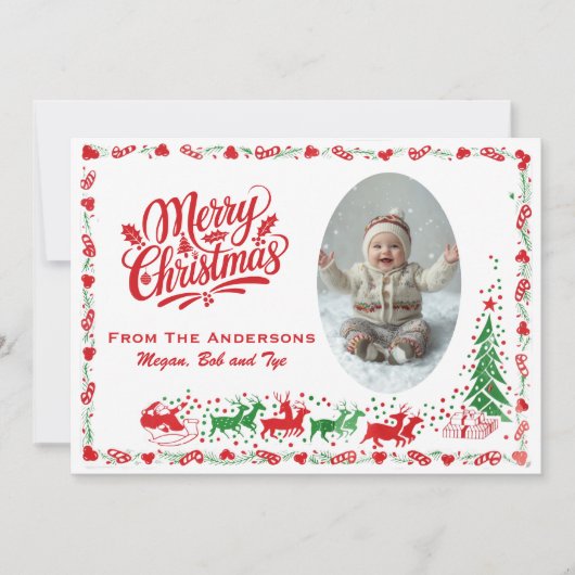 クラシック中世紀のカスタム写真クリスマス シーズンカード (正面)