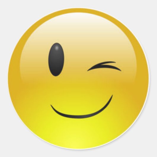 クラシック丸ステッカー/ウィンキング絵文字 ラウンドシール (正面)