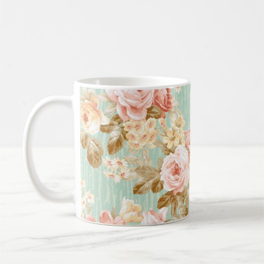 クラシック人気がある花シームレスパターン背景 コーヒーマグカップ (左)