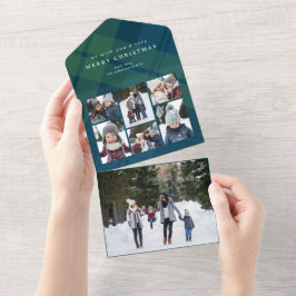 クラシック休日のプレイドクリスマスコラージュ3倍 オールインワン招待状