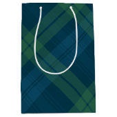 クラシック休日のプレイド海軍の緑のタータンチェッククリスマス ミディアムペーパーバッグ (正面)