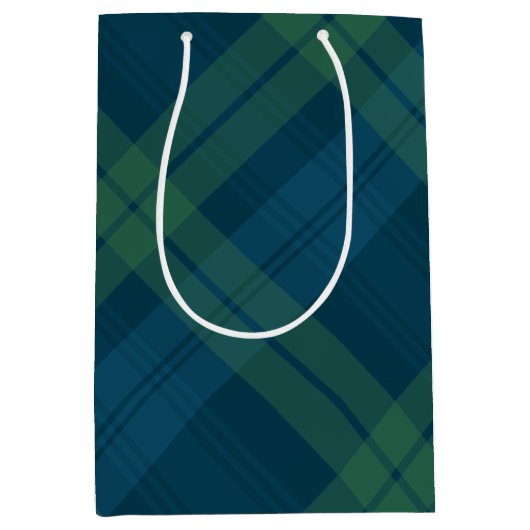 クラシック休日のプレイド海軍の緑のタータンチェッククリスマス ミディアムペーパーバッグ (正面)