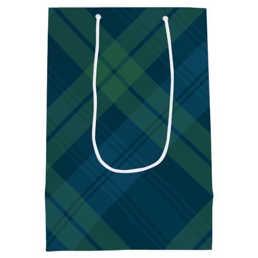 クラシック休日のプレイド海軍の緑のタータンチェッククリスマス ミディアムペーパーバッグ (裏面)