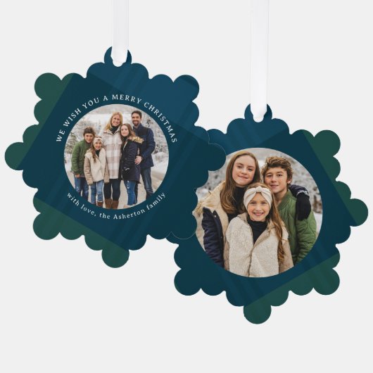 クラシック休日のplaidシンプル2つの写真クリスマス オーナメントカード (正面/裏面)