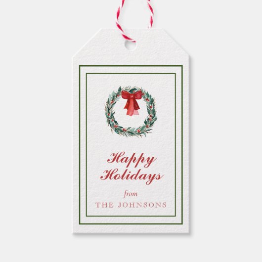 クラシック伝統的タータンチェック格子状リース ギフトタグ (正面)