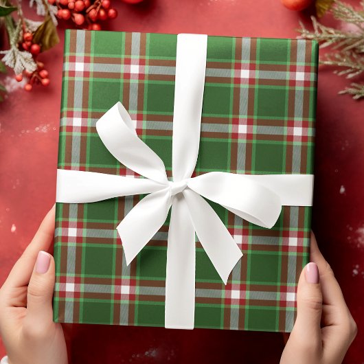 クラシック伝統的ダークレッドグリーンホワイトギンガム ラッピングペーパー