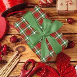 クラシック伝統的ダークレッドグリーンホワイトギンガム ラッピングペーパー