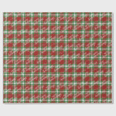 クラシック伝統的濃い赤の緑の白い格子縞 ラッピングペーパー (フラット)