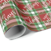 クラシック伝統的濃い赤の緑の白い格子縞 ラッピングペーパー (ロールコーナー)