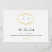 クラシック伝統的金ゴールド結婚式の日付を保存 箔招待状 (正面)