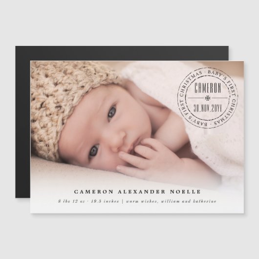 クラシック円スタンプ印ベビー初めてのクリスマス (正面/裏面)