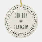 クラシック円スタンプ印ベビー初めてのクリスマス セラミックオーナメント (正面)