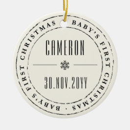 クラシック円スタンプ印ベビー初めてのクリスマス セラミックオーナメント