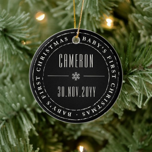 クラシック円スタンプ印ベビー初めてのクリスマス セラミックオーナメント (ツリー)