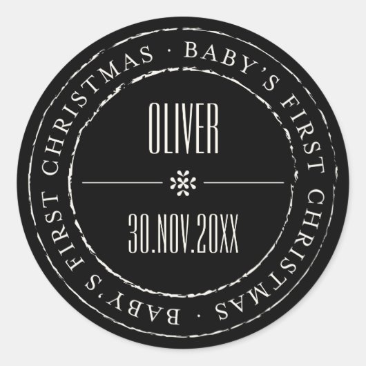 クラシック円スタンプ印ベビー初めてのクリスマス ラウンドシール (正面)
