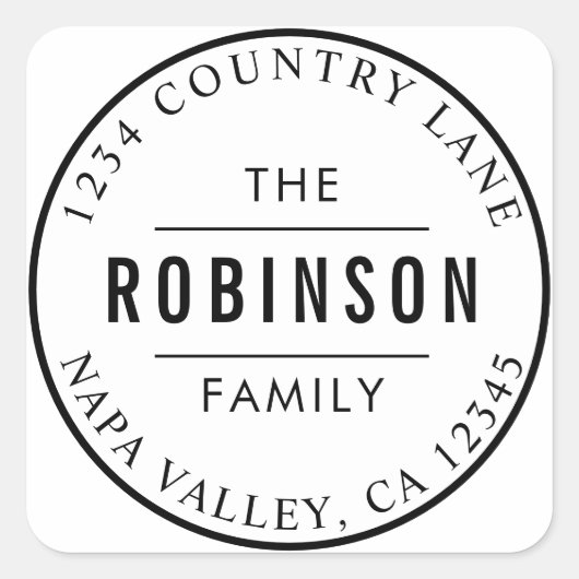 クラシック円ロゴファミリ名差出人住所 スクエアシール (正面)