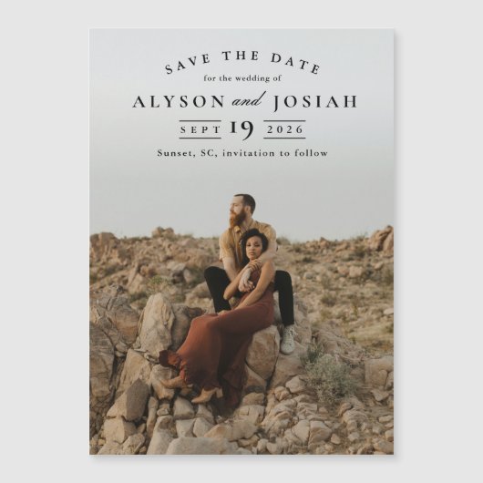 クラシック写真エレガント結婚式の日付の保存 マグネット招待状 (正面)