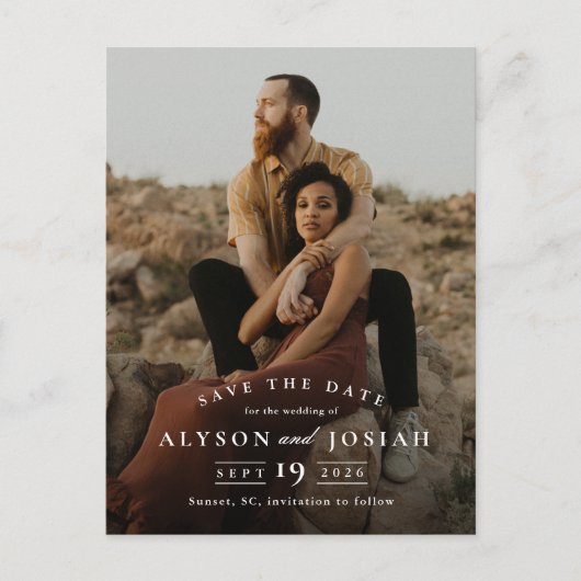 クラシック写真エレガント結婚式の日付の保存 案内ポストカード (正面)