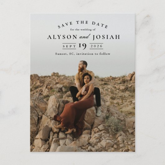 クラシック写真エレガント結婚式の日付の保存 案内ポストカード (正面)