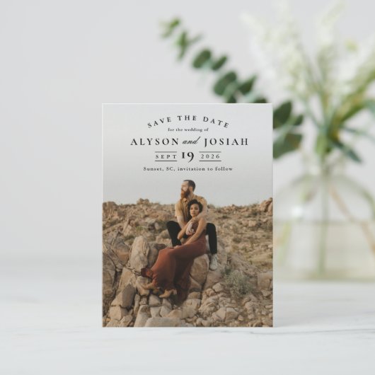 クラシック写真エレガント結婚式の日付の保存 案内ポストカード (スタンド正面)