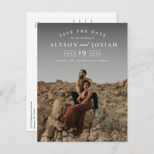 クラシック写真エレガント結婚式の日付の保存 案内ポストカード (正面/裏面)