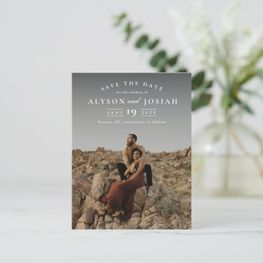 クラシック写真エレガント結婚式の日付の保存 案内ポストカード (スタンド正面)