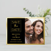 クラシック写真エレガント結婚式の日付金ゴールドの保存 箔招待状 (立ち正面)