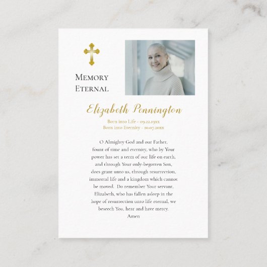 クラシック写真オーソドックス葬儀祈りの言葉カード プレイスカード (裏面)