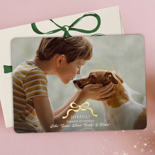 クラシック写真クリスマス金ゴールドボウ 箔シーズンカード