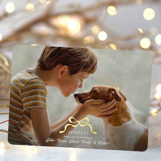 クラシック写真クリスマス金ゴールドボウ 箔シーズンカード