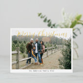 クラシック写真グリーティングメリークリスマス金ゴールドスクリプト 箔シーズンカード (立ち正面)