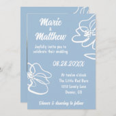 クラシック写真フランスの青フローラ結婚式の招待 招待状 (正面/裏面)