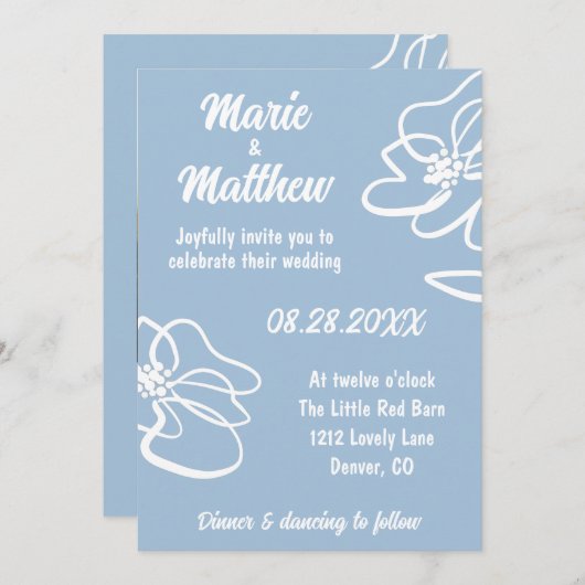 クラシック写真フランスの青フローラ結婚式の招待 招待状 (正面/裏面)