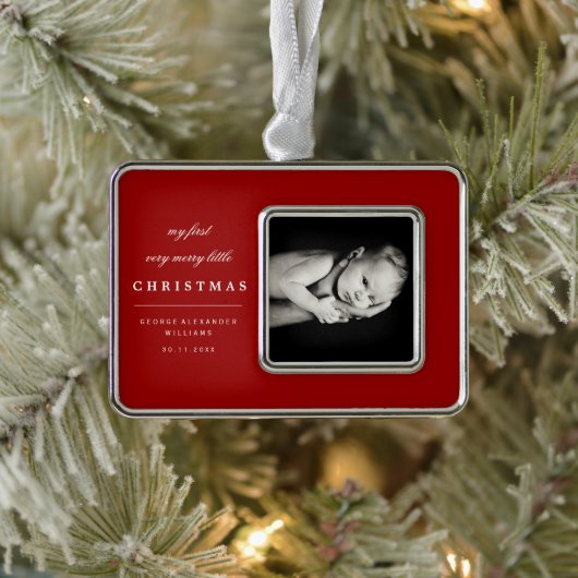 クラシック写真ベビーの最初の非常にメリー小 シルバープレートフレームオーナメント (ツリー)