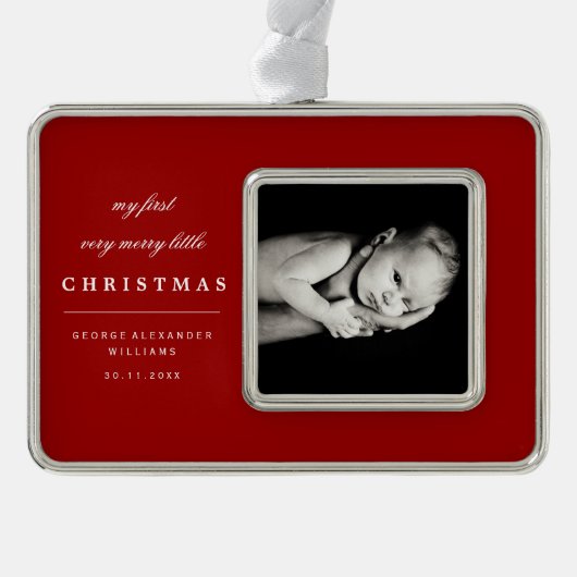 クラシック写真ベビーの最初の非常にメリー小 シルバープレートフレームオーナメント (正面)