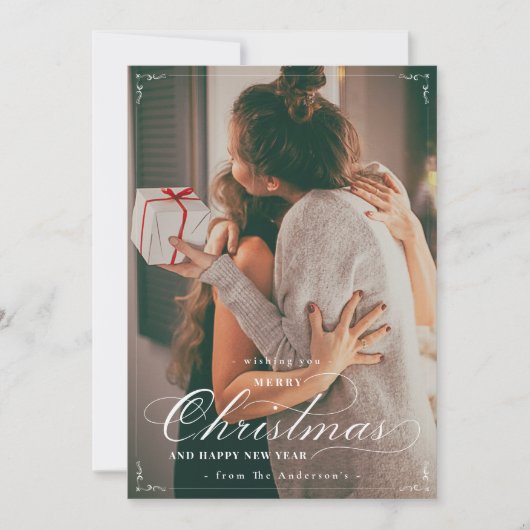 クラシック写真メリークリスマスハッピーニューイヤーカード (正面)