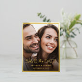 クラシック写真日付の結婚金ゴールドを保存 箔招待状ポストカード (立ち正面)
