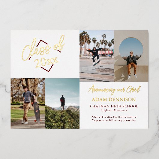 クラシック写真高校卒業 箔招待状 (正面)