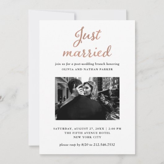 クラシック写真 |フェイクバラ金ゴールドたった今結婚しました 招待状 (正面)