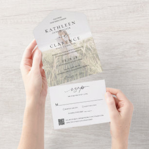 クラシック写真QRコードエレガントな結婚式 オールインワン招待状