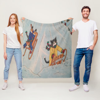 クラシック冬のクリスマスの避寒猫 フリースブランケット